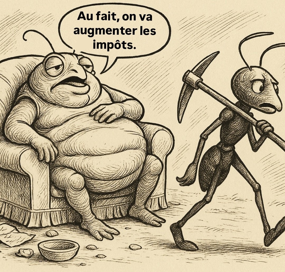 KbgStream's tweet photo. La cigale et la fourmie version république française. https://t.co/OyhfB46UuP