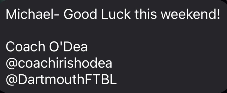 Thank you <a href="/DartmouthFTBL/">Dartmouth Football</a> for the love.
#TheWoods <a href="/coachirishodea/">Danny O'Dea</a> <a href="/dartmouthsports/">Dartmouth Athletics</a> <a href="/RecruitGeorgia/">Recruit Georgia</a> <a href="/0fficial_kb/">Kelby Brown</a>