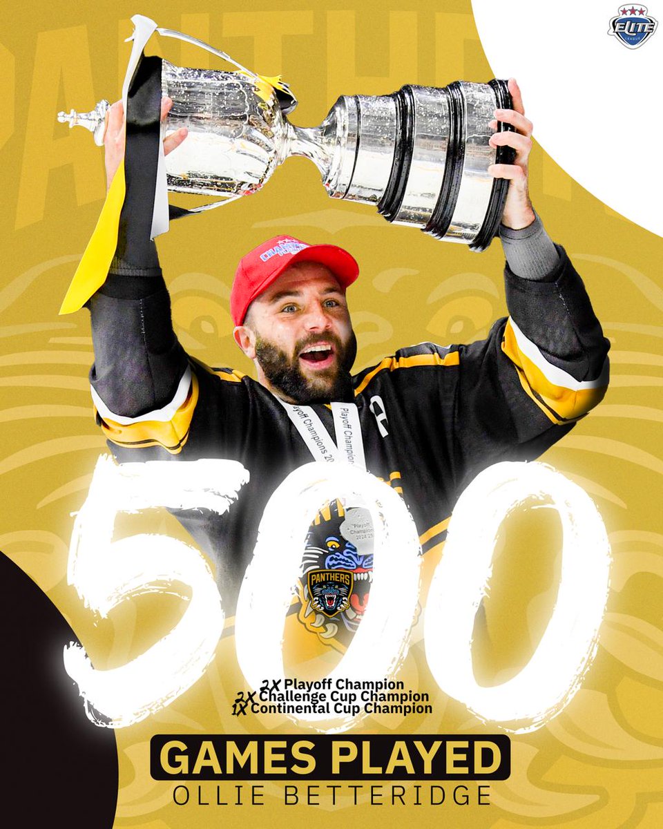 500 Games! | #EIHL 

Congrats to <a href="/PanthersIHC/">Nottingham Panthers</a>'s <a href="/Betteridge11/">Ollie Betteridge</a> 🙌