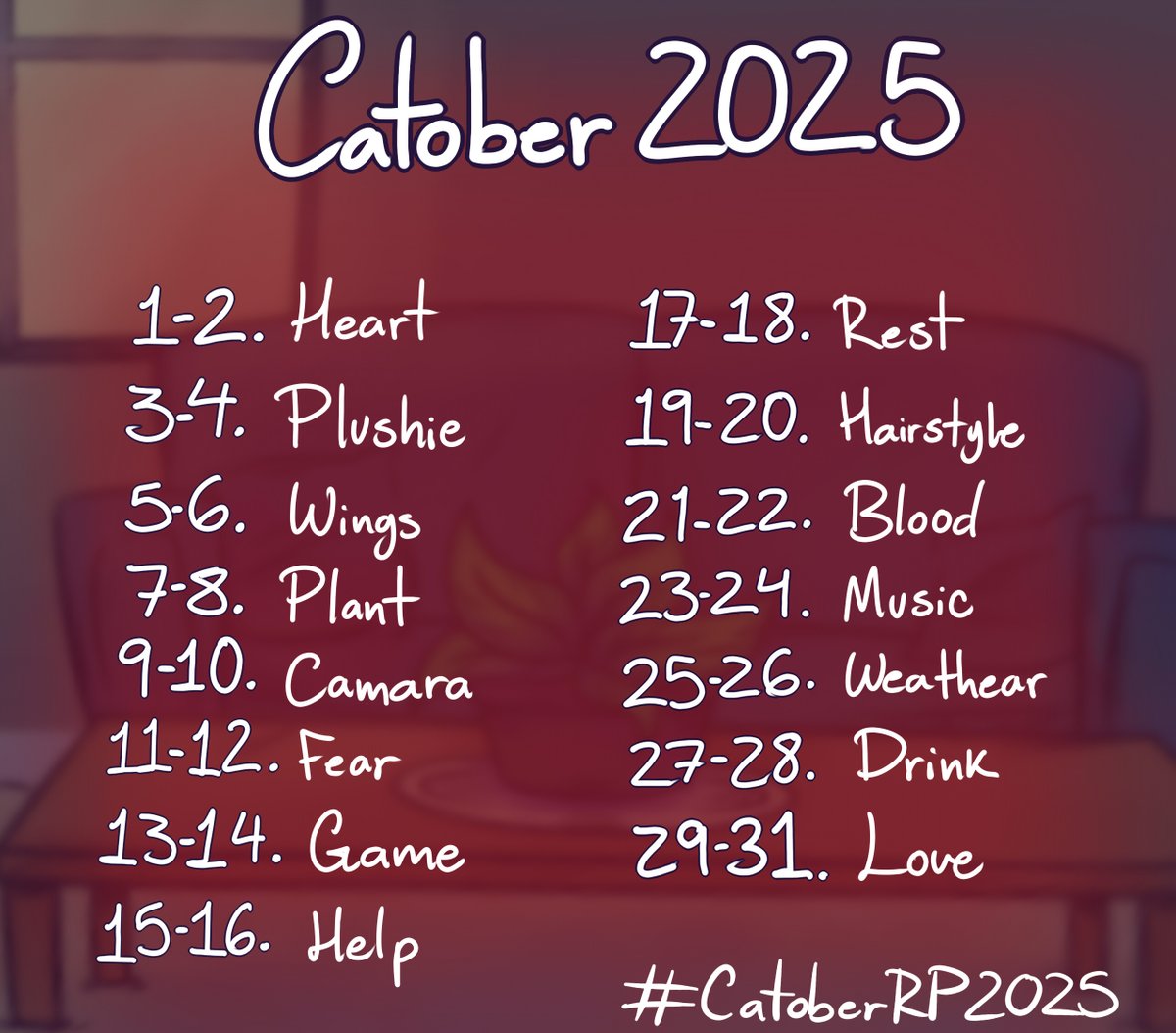 VN_OliverOT's tweet photo. La lista del Catober 2025 ya está aquí :D

No planeaba hacer lista este año, pero varias personas lo pidieron así que aquí lo tienen <3
Espero lo disfruten y si deciden participar no olviden usar #CatoberRP2025 en sus publicaciones así como etiquetar la cuenta oficial•̀ ω •́ ✧ https://t.co/1bGxBatqDq