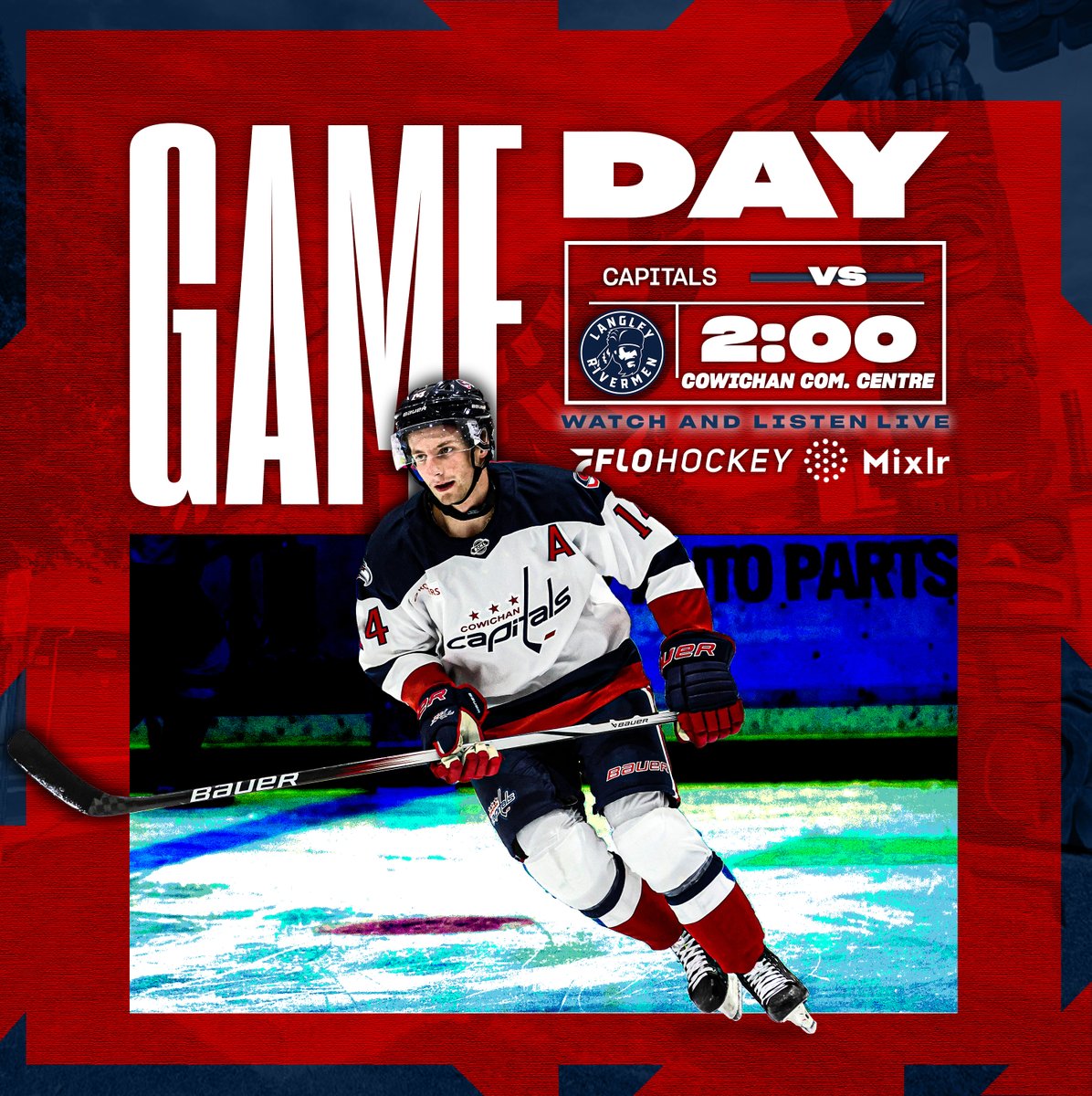 IT'S GAME DAY

The homestand rolls on, as we welcome the Langley Rivermen to the CCC for a 2:00 Sunday Matinee!

Tickets are available at the door, or online at tickets.cowichancapitals.com

#ALLCAPS #BCHL