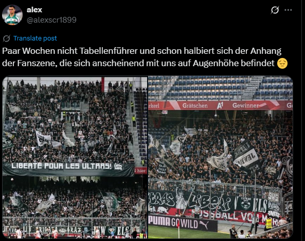 Ein Spiel nicht in Führung und schon halbiert sich die Auslastung bei den "besten Fans der Welt" 🤣