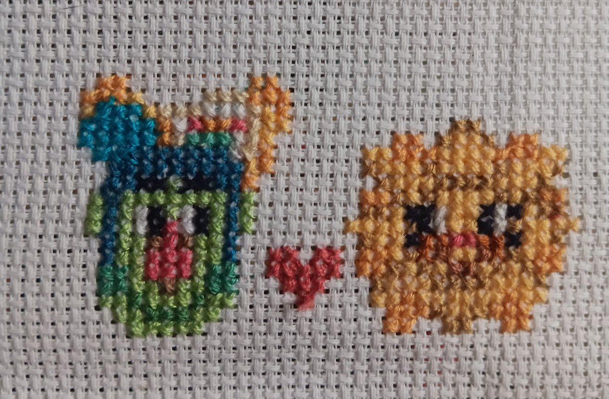 Decided to use the color that I picked by accident and fill in Sally's cheeks with it, and it's not too bad. This was super fun to make. :3  cross stitching is fun. #welcomehomepuppetshow #sallystarlet #howdypillar #welcomehomerestorationproject #crossstitching