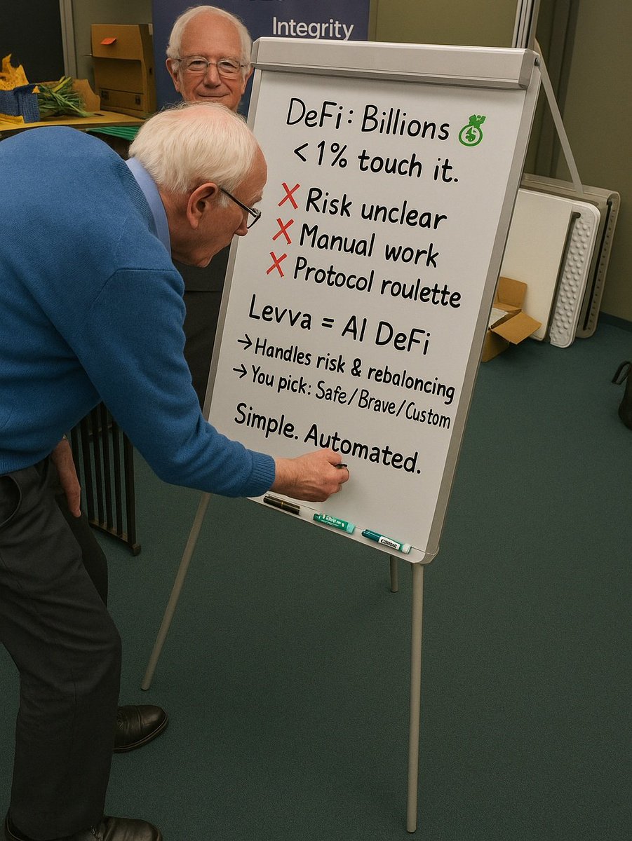 There are Billions of Defi but &lt;1% dare.
❌ Risky. ❌ Complex. ❌ Random protocols.

<a href="/levva_fi/">Levva</a> changes the game.
→ AI-managed DeFi
→ Auto-risk control &amp; rebalancing
→ Choose your mode: Safe / Brave / Custom

Simple. Smart. Automated.