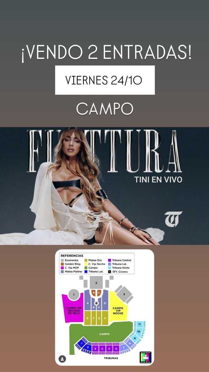 VENDO 2 ENTRADAS PARA FUTTURA 
VIERNES 24 DE OCTUBRE
CAMPO