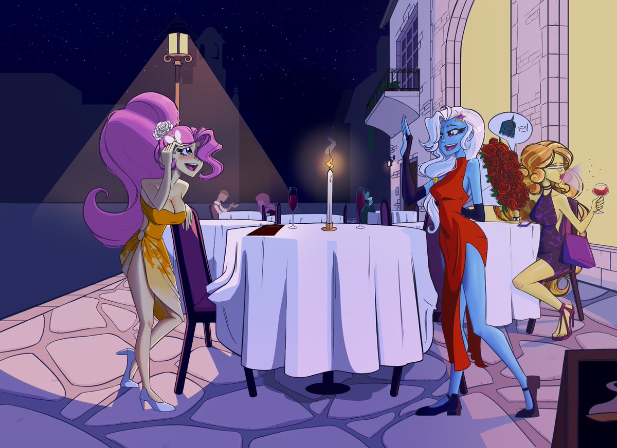 Adagio had a date that night, but she wasn't the only one!
I leave you with this month commission and a little note: 
By next month we'll reach the goal for a free request, be thinking on ideas!
#mlp #fanart #mylittlepony #MLPFiM #mlpfanart #EquestriaGirls #trixie #fluttershy