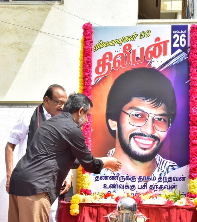 may17iyakkam's tweet photo. தமிழீழ விடுதலைக்காக அறவழியில் போராடி உயிர்த்தியாகம் செய்த மாவீரர் திலீபன் அவர்களின் 38 ஆவது நினைவு நாளை முன்னிட்டு 26.09.2025 வெள்ளிக்கிழமை காலை மறுமலர்ச்சி திராவிட முன்னேற்றக் கழகத்தின் சார்பாக அதன் தலைமையகம் தாயகத்தில் திலீபன் அவர்களின் உருவப்படத்திற்கு மரியாதை செலுத்தும் நிகழ்வு நடைபெற்றது. மதிமுக பொதுச்செயலாளர் அய்யா வைகோ அவர்கள் தலைமையில் நடைபெற்ற நிகழ்வில் மே பதினேழு இய்க்கத்தின் ஒருங்கிணைப்பாளர் தோழன் திருமுருகன் காந்தி அவர்கள் பங்கேற்றார்.