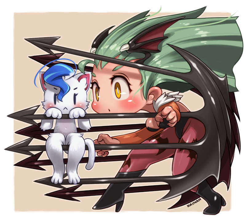 フェリシア(ヴァンパイア) ,モリガン・アーンスランド 「ねこちゃん。 #darkstalkers」|かいなんのイラスト