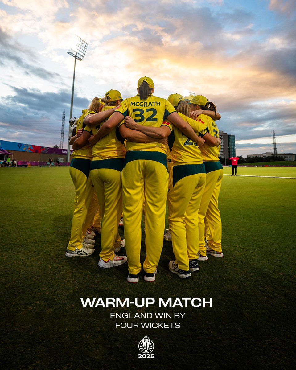 AusWomenCricket's tweet photo. England take the win in the warm-up match in Bengaluru.

Scorecard: https://t.co/S3ukKWDM6X #CWC25 https://t.co/m4YV69JR9F