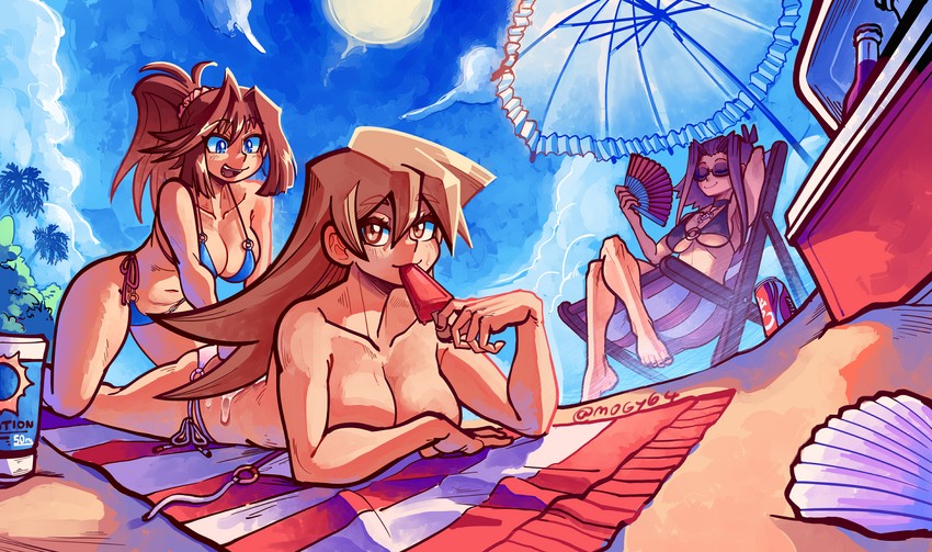 BugCoordinator's tweet image. With the weather getting colder by the day, Anzu and surprisingly even Aki decided to surprise @UnovanFist with an invitation to join the pair at a beach resort in Alola for #SmileSunday ♡!

Sunlight, soothing waves and ice cream galore〜.