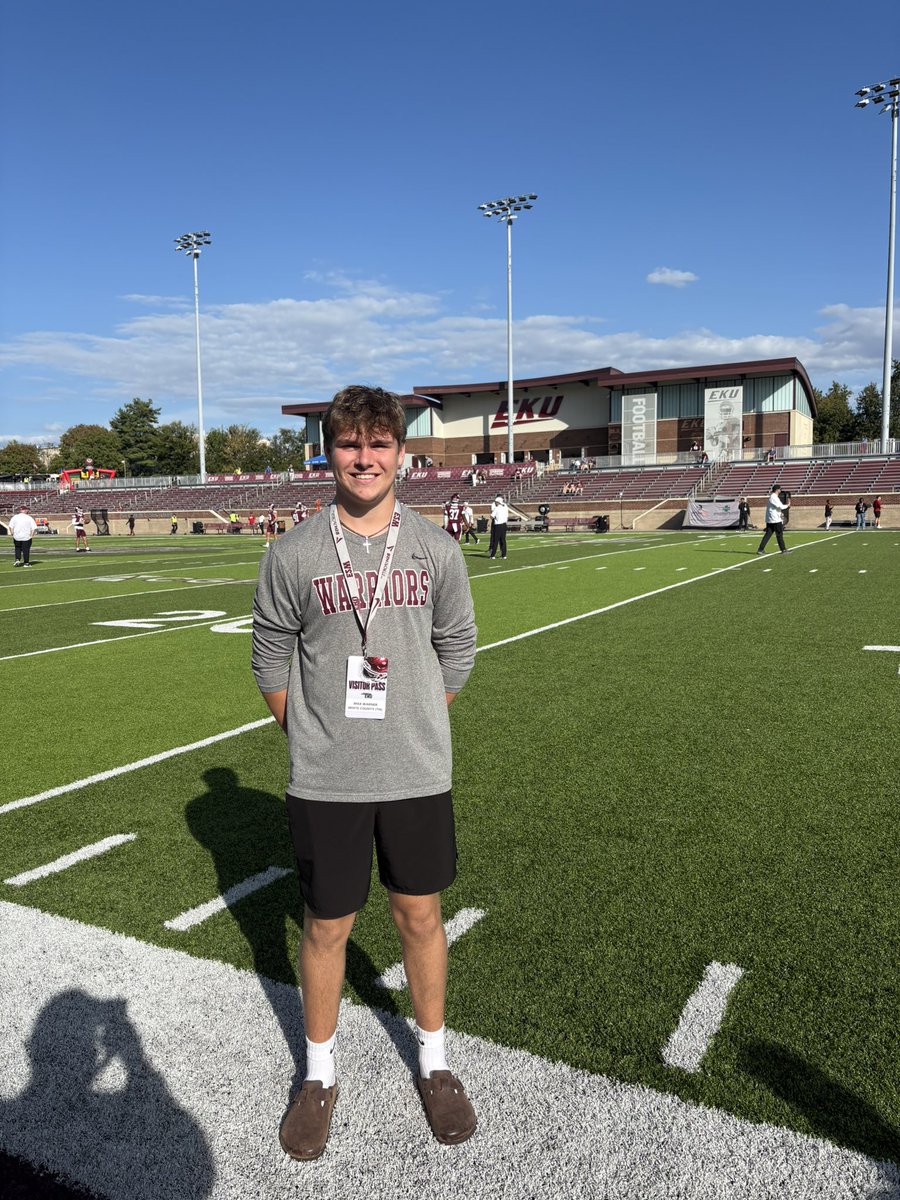 max_warner9's tweet image. Had a great visit at Eastern Kentucky this weekend. Really loved the atmosphere. Thank you for the invite!

@Maxwe11EKU @CoachRav @EKUWWells @jaxegan_eku @VisionQb