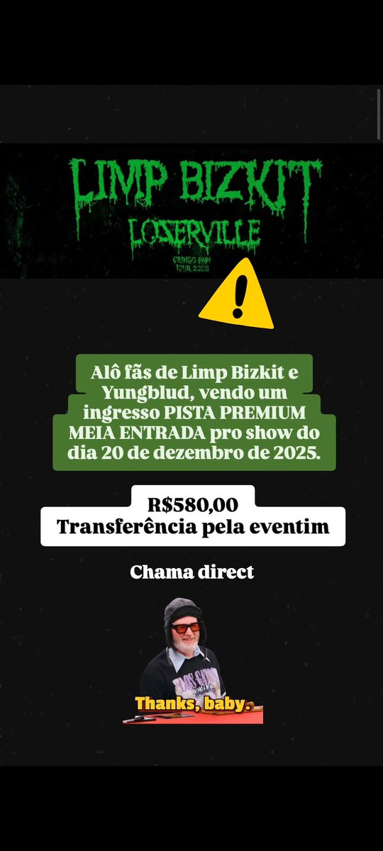ellensr_'s tweet photo. Dando as caras nessa rede só pra anunciar meu ingresso pro Limp Bizkit, PISTA PREMIUM MEIA ENTRADA, por favor não me façam viajar pra São Paulo. https://t.co/dAjqv41ivM
