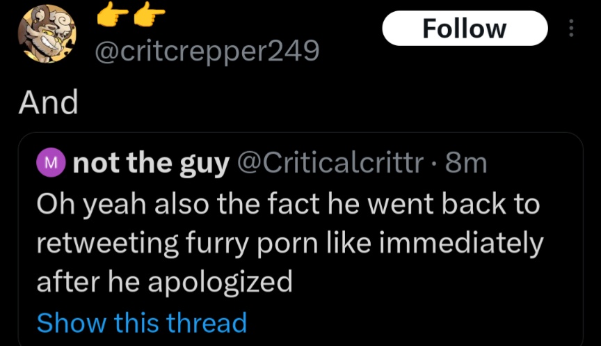 Criticalcrittr's tweet photo. This is going here incase he deletes it https://t.co/Nv3ECKTXnZ