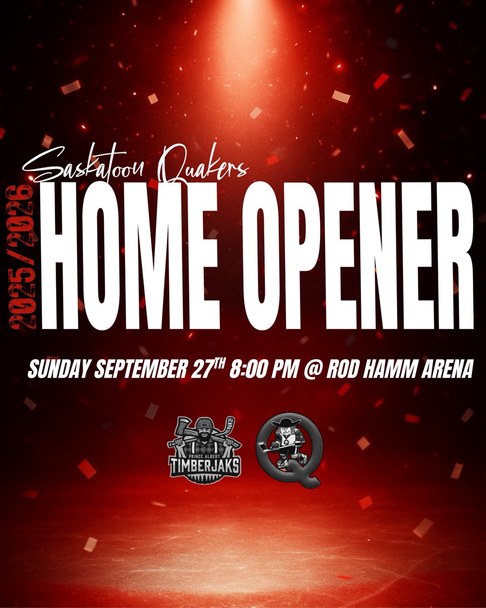 It’s GAME DAY!

The Timberjaks are in town — and it’s our HOME OPENER!

🕗 Puck Drop: 8:00 PM
📍 Rod Hamm Arena

Let’s make some noise for the boys! 🔥

#QuakersHockey | #GameDay | #HomeOpener