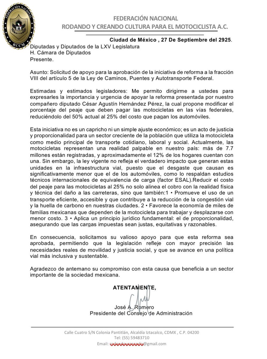 Moto peaje 25% en todo el territorio nacional <a href="/Mx_Diputados/">H. Cámara de Diputados</a> <a href="/ImagenTVMex/">Imagen Televisión</a> <a href="/Televisa/">Televisa</a> <a href="/lopezdoriga/">Joaquín López-Dóriga</a> <a href="/GobiernoMX/">Gobierno de México</a> #Motopeaje25% @moticiclismo <a href="/AristeguiOnline/">Aristegui Noticias</a> <a href="/Azteca/">TV Azteca</a> Joseromero @motopesjecero