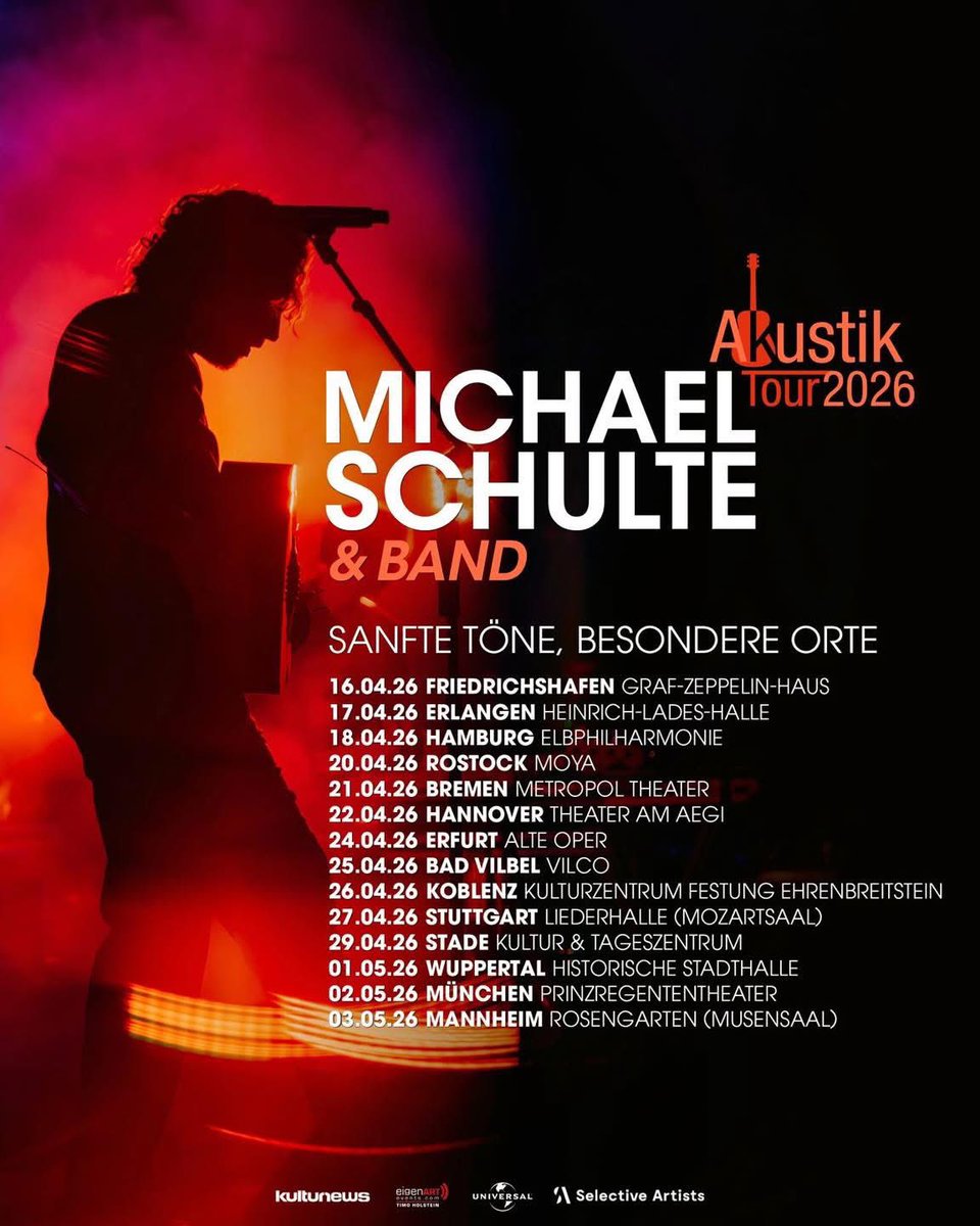 An alle #Rostocker! Michael Schulte kommt nächstes Jahr erstmalig nach Rostock mit seiner Akustik Tour! Sichert euch jetzt Tickets! 🥰

Gerne RT für mehr Reichweite. Danke! 💖

#Rostock #HansestadtRostock #HRO #MichaelSchulte #Musik #Music #MV