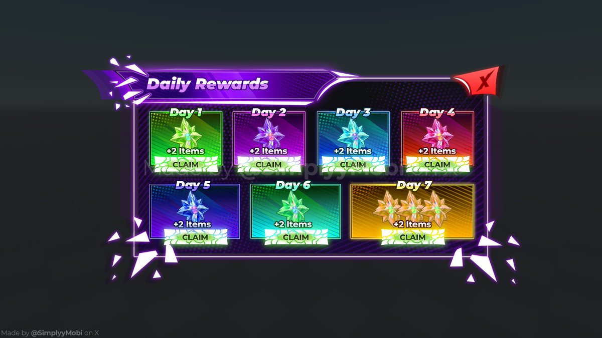 SimplyyMobi's tweet image. Daily Rewards UI!⚔️

I design &amp;amp; import UI🖌️🔥 

DM me on discord to commission📩

discord: simplymobi

#Roblox #RobloxUI #RobloxDev