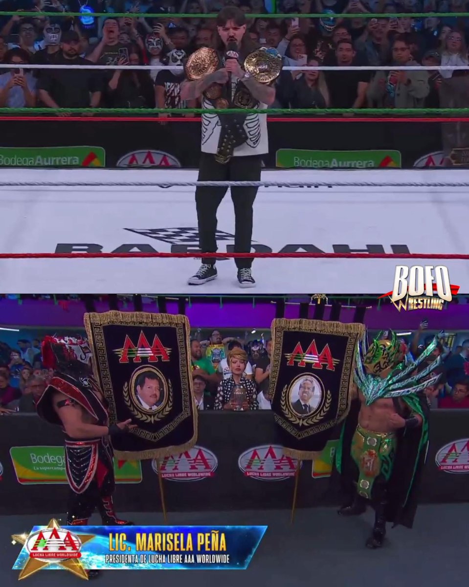“Maricela ¿Quienes son esos dos rucos? La próxima vez, quiero ver mi rostro, en las banderitas que sacas.”

-Dominik Mysterio

Foto: Bofo WWE