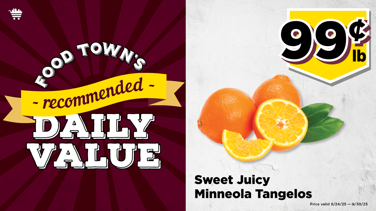 Food Town RDV: Sweet and Juicy Minneola Tangelos - $0.99 per pound
(Valid through 9/30/25). rdv #save #everydayvalues#foodtownhouston