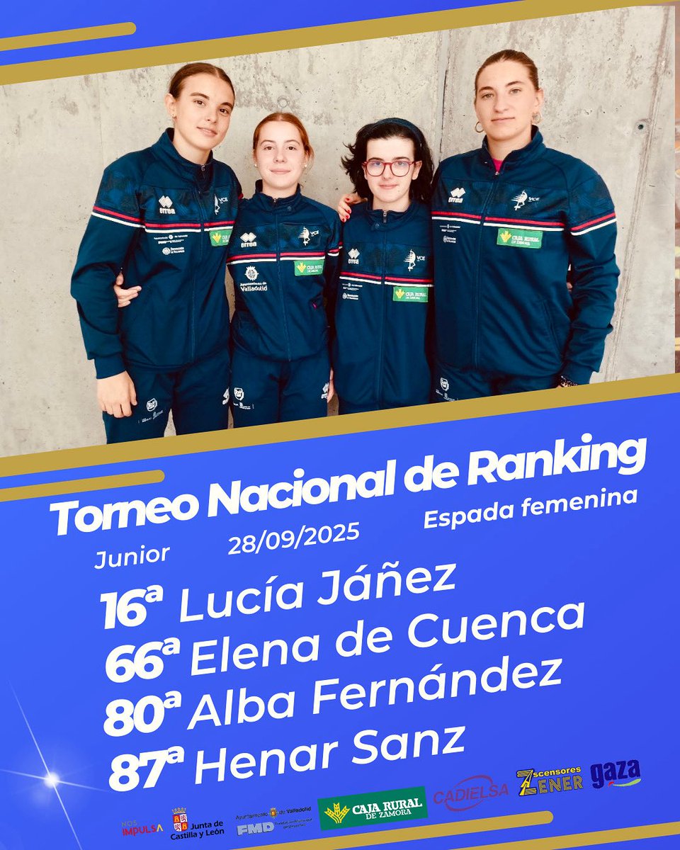 Buen arranque de temporada para Lucía Jáñez en el Torneo Nacional de Ranking junior 🤺

Espada femenina 
1️⃣6️⃣ Lucía Jáñez
6️⃣6️⃣ Elena de Cuenca
8️⃣0️⃣ Alba Fernández 
8️⃣7️⃣ Henar Sanz 

Equipo
❌ VCE 2️⃣7️⃣ - 4️⃣2️⃣ CELC
❌ VCE 4️⃣2️⃣ - 4️⃣3️⃣ CEMAR

#esgrima #deporte #Valladolid