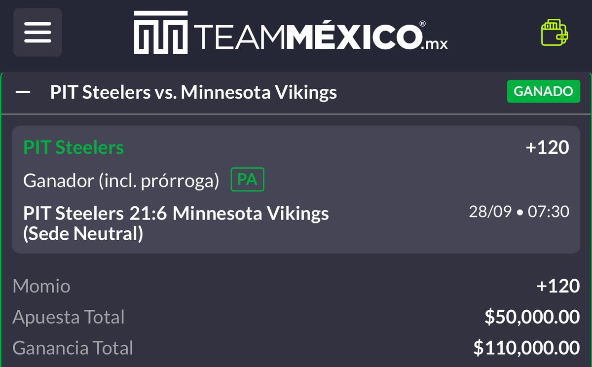 hugowx_'s tweet photo. 1.000❤️🔄🗯️ rápidos  y subo el paso 2 del reto Domingo NFL 🏈🍿

Ganamos facilito el paso 1 Steelers +120 ✅

A muchos los salve de perder con Vikings, gracias a todos por confiar en mí, así se los regreso 🫂

Activen Notificaciones nadie se puede perder este reto 🔔 https://t.co/WyHS0I3vsh