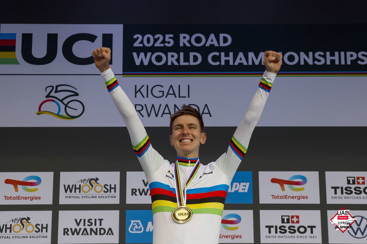 @UAE-TeamEmirates (@teamemiratesuae) on Twitter photo 2️⃣ x 🌈  <a href="/TamauPogi/">Tadej Pogačar</a> 
#Kigali2025 2️⃣ x 🌈  <a href="/TamauPogi/">Tadej Pogačar</a> 
#Kigali2025