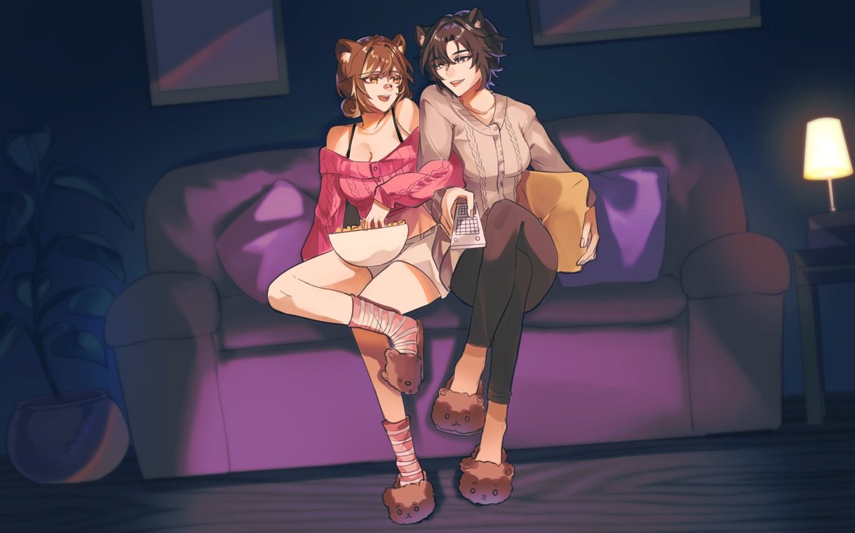 <a href="/mama_sundae/">Mama Sundae</a> and <a href="/TeddiSundae/">Teddi Sundae 🐻🍫</a> enjoying a movie with some snacks. Matching pookiebear slippers and some mother daugher bonding. Must be comfy and cozy♥️🤩

Thanks <a href="/stellarstellie/">Stelle💫 🌸</a> for the amazing artwork! :3
#Teddiart