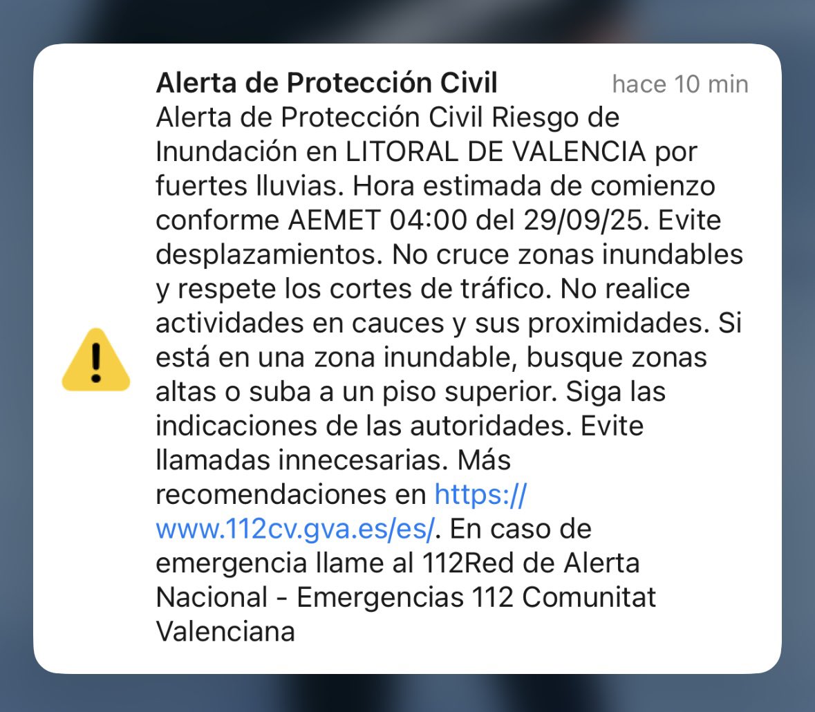 Nos ha sonado la alarma con el aviso rojo de lluvias torrenciales. Una prueba más para la jueza de la Dana y el TSJCV,  de que con la alerta roja de <a href="/AEMET_CValencia/">AEMET Comunitat Valenciana</a> era suficiente para mandar al aviso a los móviles.

Esto desmonta el argumentario del desgobierno valenciano.