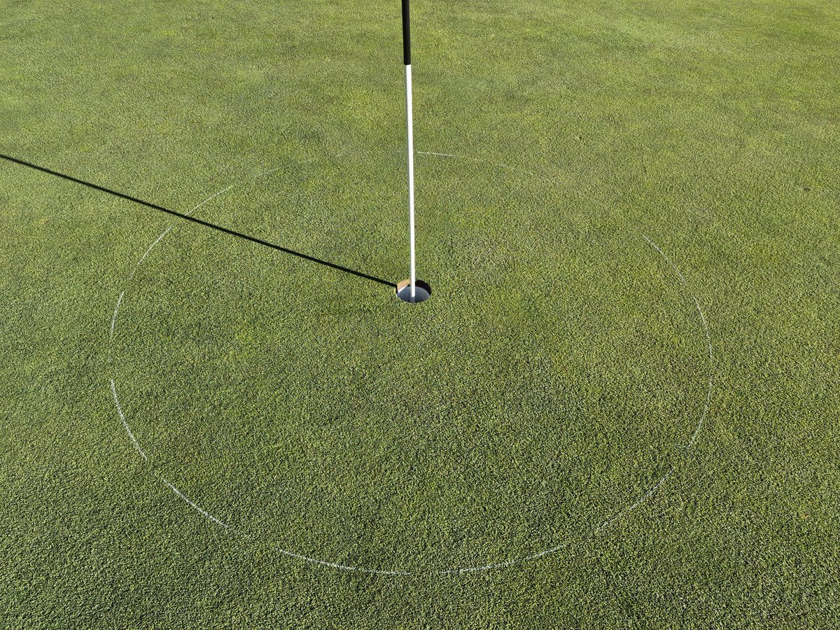 Curious how many courses paint a gimme circle for large scramble tourneys? We have 2 large cash scrambles we do it for &amp; I'm not a fan.  My tool, which works well, I copied from a friends course but built it a lot different. Hate paint on greens #LLBGC