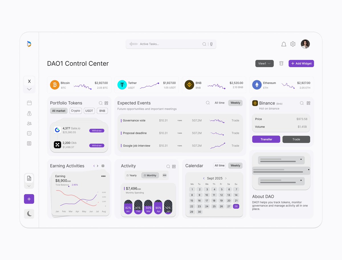 Designed a clean DAO Dashboard

Members will be able to manage their finances, governance and activities all in one place without bouncing around different tools.