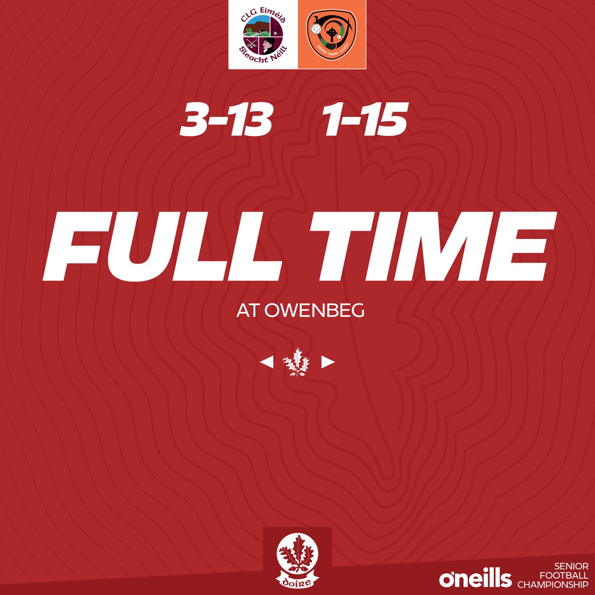 Doiregaa's tweet photo. 🇦🇹 FULL TIME at Owenbeg, where Sleacht Néill have secured their 10th SFC semi-final in 11 years with a hard fought victory over Lavey.

They join Glen and Magherafelt in the semi-final draw to be made later this evening.

#DerryClubChampionship #DerrySFC