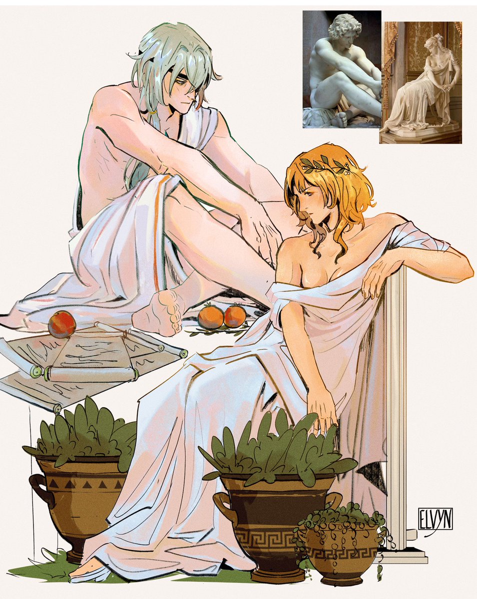 Elfvyn's tweet image. A little more Chrysos Heirs from the sculpture ref cuz it's fun. This time Aglaea and Anaxa.