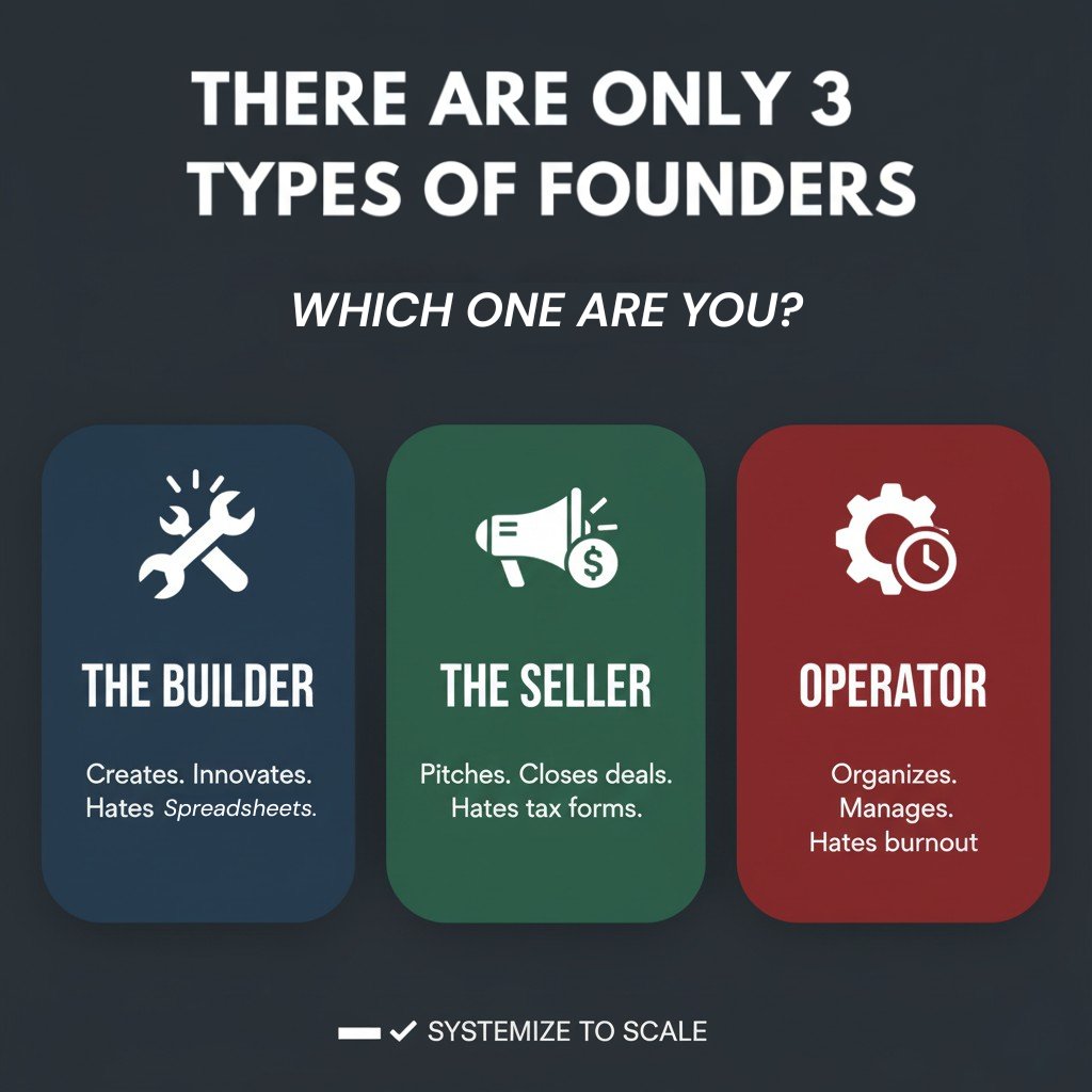 dashboardlim's tweet image. There are only 3 types of founders:

 👉 Builders
 👉 Sellers
 👉 Operators

Which one are you? 

1/ The Builder

Builders love creating.
 
They stay up late sketching ideas, coding apps, or designing products.

But they hate sales calls and spreadsheets.

They’re the inventors…