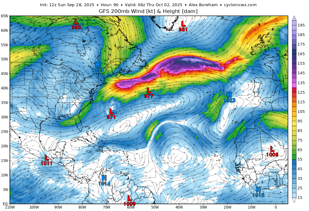 AndyHazelton's tweet photo. Now that it's forecast to turn away from the U.S., a decent analog for #TD9 might be the 2019 iteration of Humberto, which intensified due to baroclinic interactions as it recurved. Some models are hinting at that for this system as well. Maybe even an outside chance we go 4/4 on hurricanes/majors which would be pretty wild.