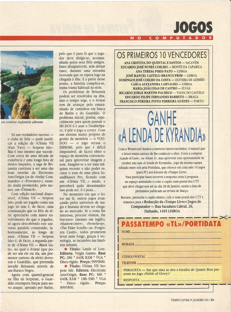 Lands of Lore no Tempo Livro de janeiro de 1994.

planetamsdos.blogspot.com/2025/09/recort…