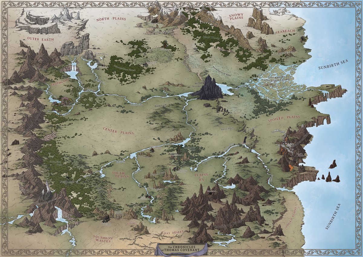 The Land, lore rich continent from The Chronicles of Thomas Covenant epic fantasy novels 🗺️🌋🌳

You can find many fantasy maps on my store:
nerdymaps.etsy.com