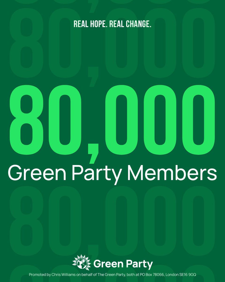 Big things are happening in the <a href="/TheGreenParty/">The Green Party</a> and we have hit 80,000 members ! 

Ready to fight for climate and social justice? 

Join the movement. Be the change. 💚

join.greenparty.org.uk