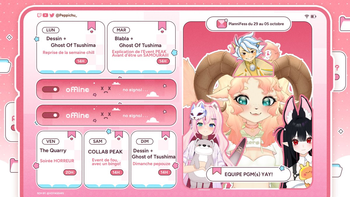 📅Planning📅
Pas de matinale cette semaine, et durant tout le mois d'octobre je pense!
Car qui dit Octobre, dit HALLOWEEN! 
Du coup, tout les vendredis soir, on fera un jeux d'horreur! 
COLLAB DE FOU SAMEDI! Hate d'y etre💚