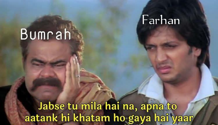 Eyescutfromstar's tweet image. Bumrah to Farhan

#PAKvsIND #AsiaCup2025