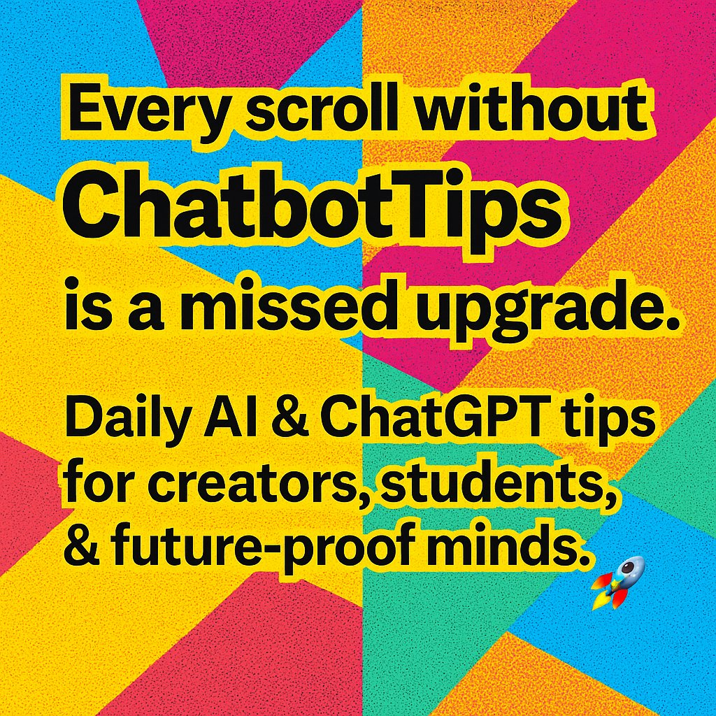 Chatbottips's tweet image. #aihacks #ChatGPT #Grok #AISecrets #ChatGPTExposed #OutsmartTheSystem #HiddenKnowledge #AIHacks #StayAhead #EliteMindsOnly #UnfairAdvantage #AIUpgrade #MissedOpportunity #SmartNotSorry #ChatbotTips #MindControlTech #FutureProofNow