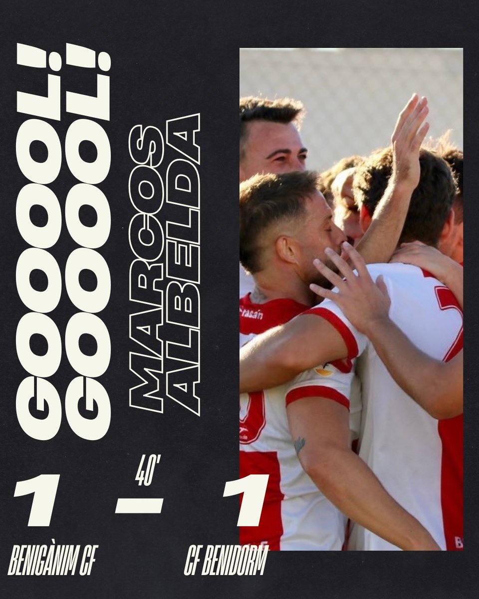 ⏱️ 40' | 1-1 |

GOL GOL GOL 
GOOOOOOOOOOL de Marcos Albelda !

GOL GOL GOL
GOOOOOOOOOOL del Benigànim CF!

#BenigànimBenidorm
25/26 UNITS, IMPARABLES