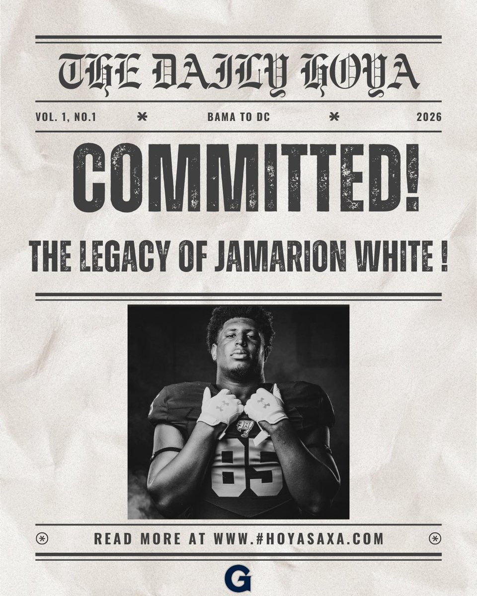 #AGTG I Have Decided To Commit To Georgetown University. Thank You <a href="/coachsgarlata/">Coach Sgarlata</a> &amp; <a href="/Only1CamSpence/">Coach Bear</a> For Believing In Me And Giving Me An Opportunity To Be Apart Of <a href="/HoyasFB/">Georgetown Football</a>. #HoyaSaxa <a href="/RecruitHoover/">#RecruitHoover</a> <a href="/coachCEnglish/">Coach English</a> <a href="/Coach_Reeves21/">Coach Josh Reeves, M.Ed.</a> <a href="/CoachL_Davis97/">Leonard Davis</a> <a href="/CoachL__/">Coach L</a> <a href="/coach_hadac/">Coach Isaac</a> <a href="/adamgorney/">Adam Gorney</a>
