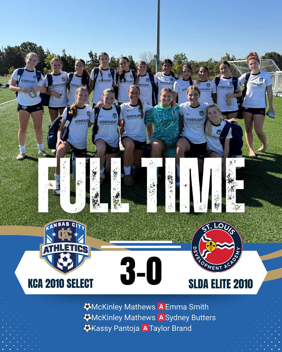 Another win today moves us to 4-0 in league play! Great shutout by the defense! 

⚽️<a href="/MckinleyMathews/">McKinley Mathews</a> 🅰️Emma Smith
⚽️McKinley Mathews 🅰️Sydney Butters
⚽️Kassy Pantoja 🅰️Taylor Brand

<a href="/AthleticsKC/">KC Athletics Soccer Club</a> <a href="/ImYouthSoccer/">ECNL/GA/Recruiting/College Soccer</a> <a href="/MOSoccerGuy/">On The Pitch Podcast ⚽️🎙️</a> <a href="/PrepSoccer/">Prep Soccer ⚽️</a>