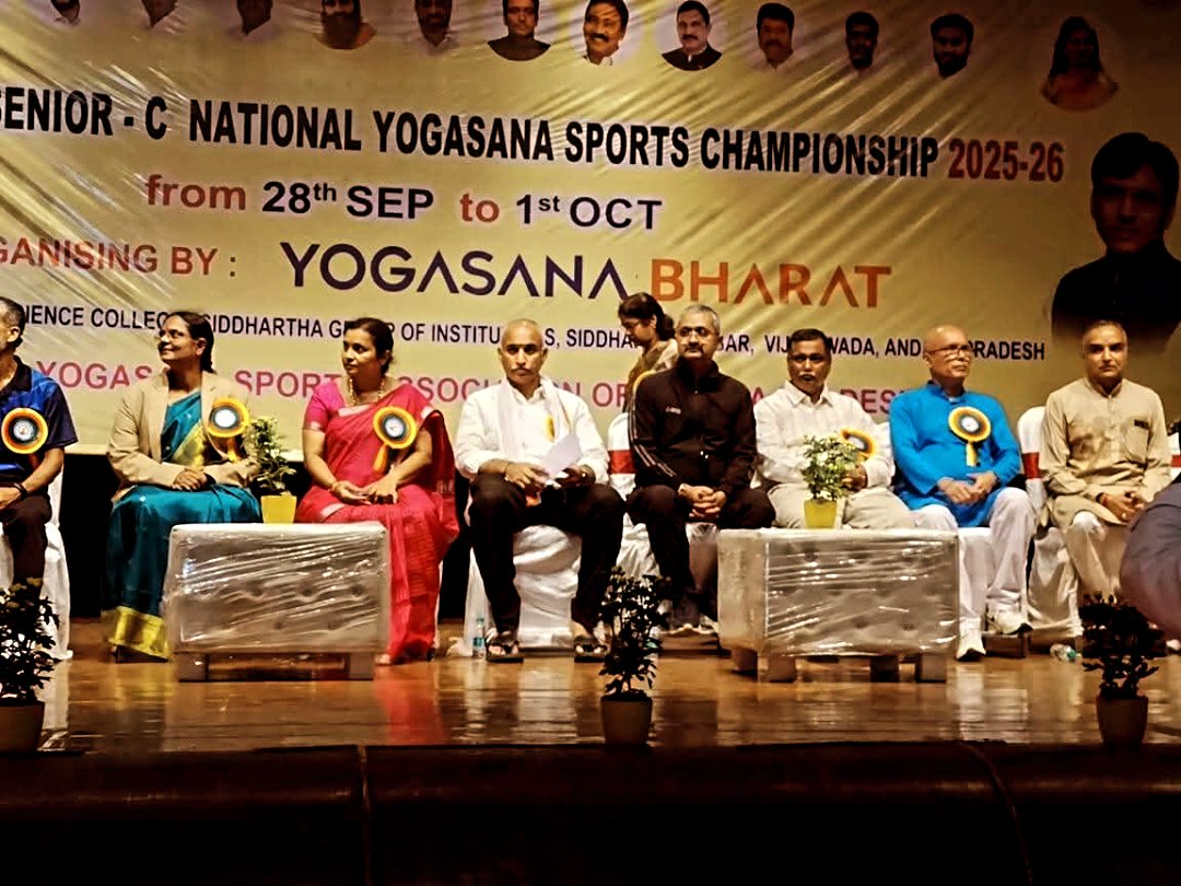 A memorable moment at the 6th Junior &amp; Senior C National Yogasana Sports Championship 2025-26 at PB Siddhartha Arts &amp; Science College, Siddhartha Nagar, Vijayawada, Andhra Pradesh.

On the first day of the Championship, we were deeply honored to welcome Hon’ble Vijayawada MP