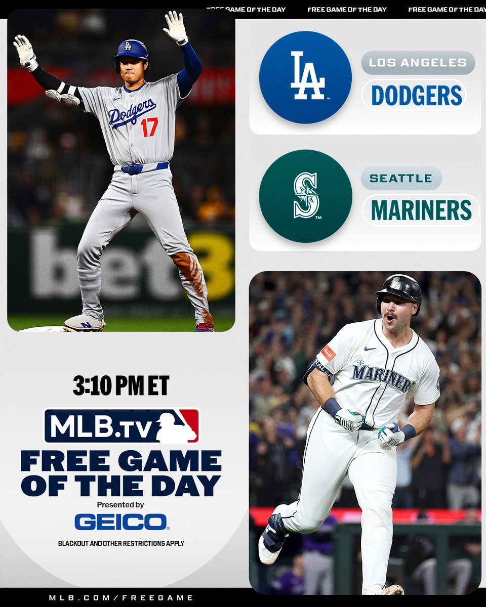 MLBTV's tweet image. Game 162 is here and we have a banger to end the season 🔥

Watch the @Dodgers take on the @Mariners for FREE at 3:10 PM ET on #MLBTV

(MLB x GEICO)