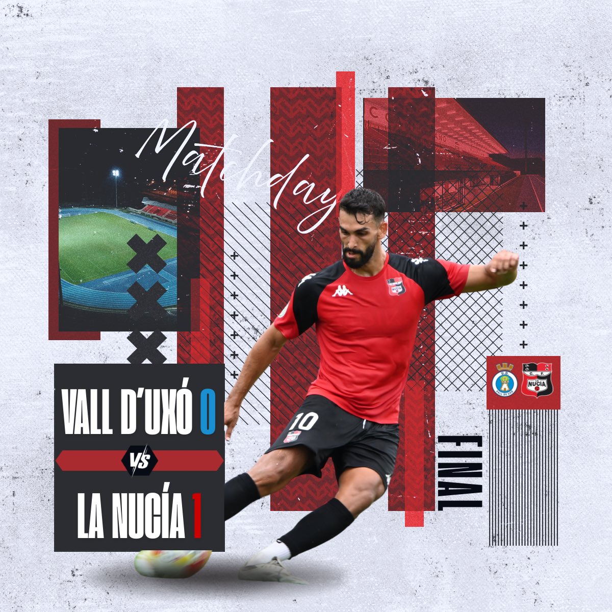 🔴🅒🅕🅛🅝🔴

𝗙𝗜𝗡𝗔𝗟 𝗗𝗘𝗟 𝗣𝗔𝗥𝗧𝗜𝗗𝗢 y segunda victoria consecutiva de los nucieros‼️

<a href="/JuanMazzocchi/">JM🇦🇷</a> anotó el tanto de los visitantes y Fluixà detuvo un penalti en los últimos minutos de partido. 🔝

⏹️ <a href="/udvalldeuxo/">U.D. Vall de Uxó</a> 0️⃣ 🆚 1️⃣ <a href="/cfnucia/">CF La Nucía</a> 

#JuguemosAlRojo ♥️
 
#ADNucía 🧬