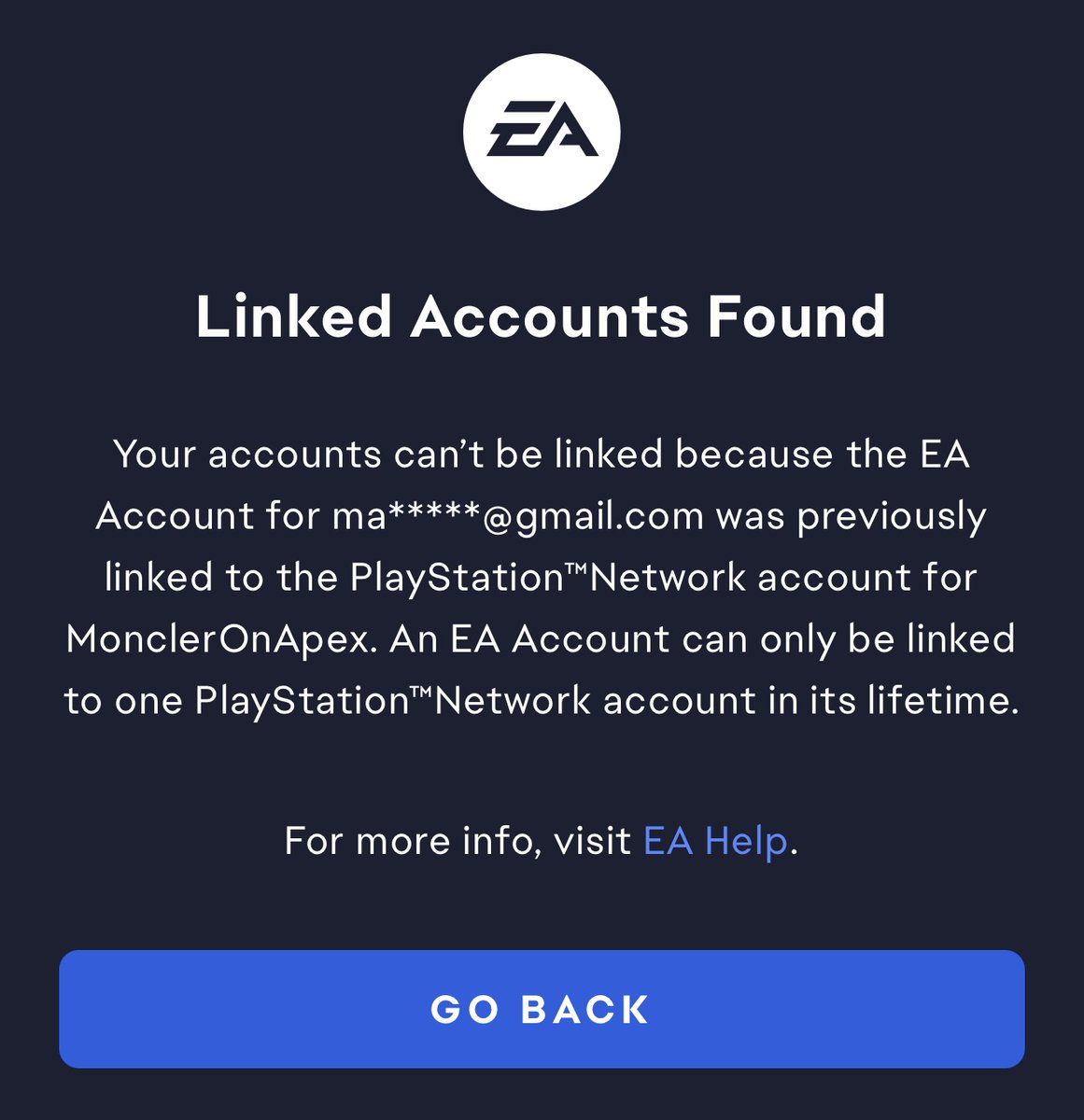 Boss_Kyuin's tweet photo. EA support is no help when it comes to account problems. I just bought a ps5 and am trying to access my og apex account from my Xbox days. I logged into the website to do what I needed, removed my old ps4 account and attempted to add my new PSN to my ea account. #EA #EAHelp https://t.co/eLHllKoGgS