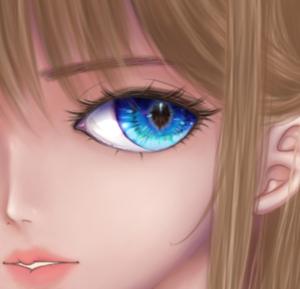 Project #monoNoFuT #WIP 
瞳のセンター部分、50%位の完成度でしょうか😓
透き通る様な描き方がむずいですね〜💦
一旦離れて髪の毛やりますかね〜😅