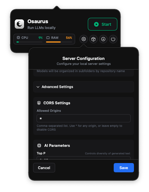DinokiLabs's tweet image. Osaurus 0.1.1 has been released! 🎉

→ Homebrew installation `brew install osaurus`
→ CLI support `osaurus serve`
→ CORS settings
→ New look 👀
→ New website - osaurus.ai

#LocalAI #AppleSilicon #buildinpublic