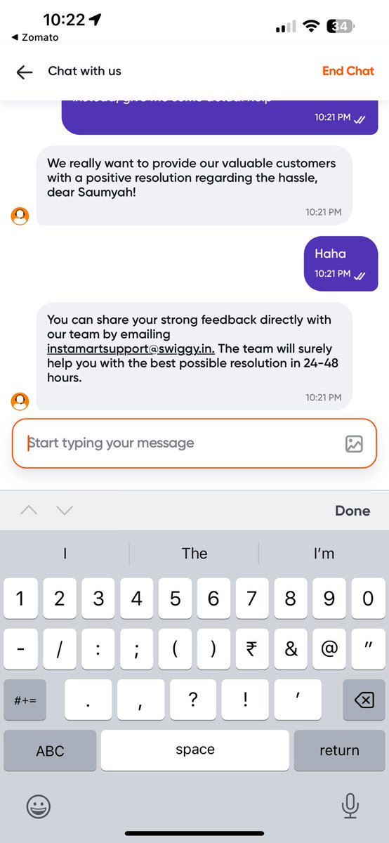 Porshebeau's tweet photo. @SwiggyInstamart my order is : 218008671576967
Now I received a defective product. Your agent said that he will initiate a replacement. And shortly after when I messaged again within 4 mins, another agent said-sorry we cannot do anything, mail us. They have obnoxious entitlement https://t.co/wUDjEPcdTx
